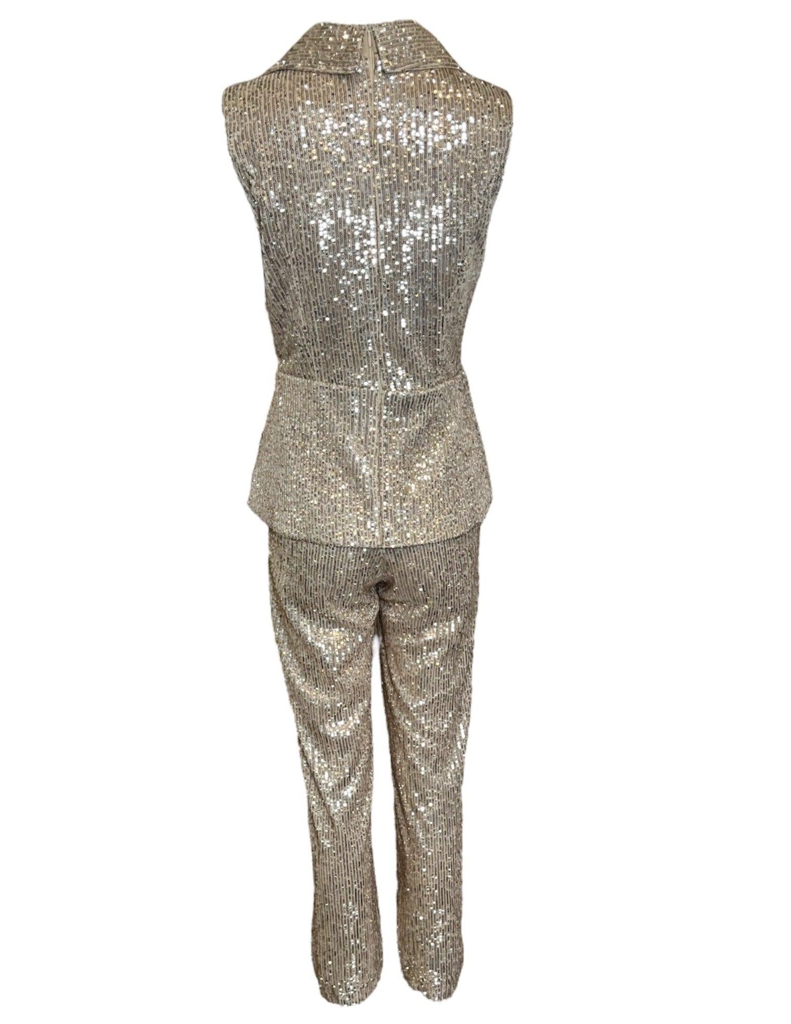 Romeo Gigli Goldfarbener Pailletten-Overall (Braun) im Angebot