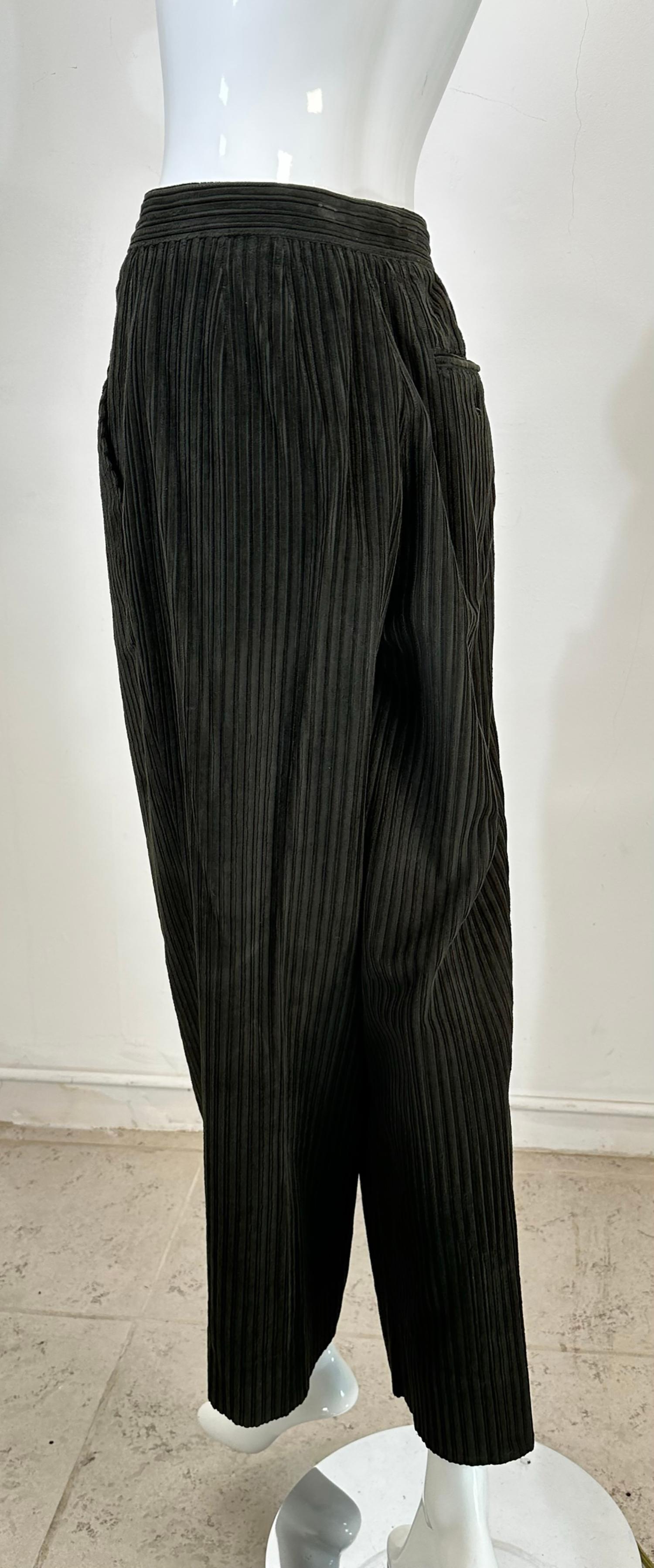 Romeo Gigli Grey/Green Wide Wale Corduroy Man Tailored Trousers 44 2