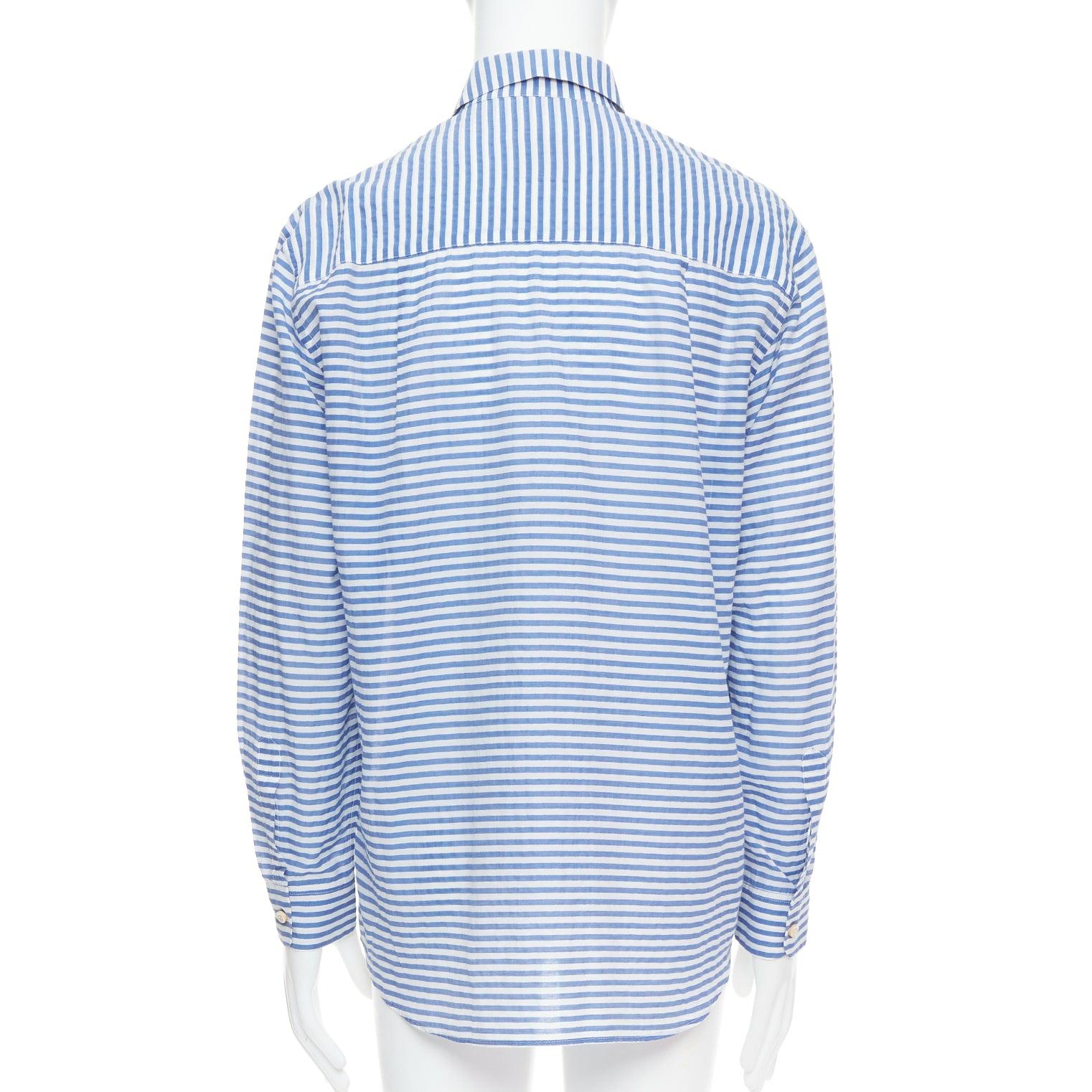Men's ROMEO GIGLI JOYCE blue cotton silk striped embroidery shirt IT50 L For Sale