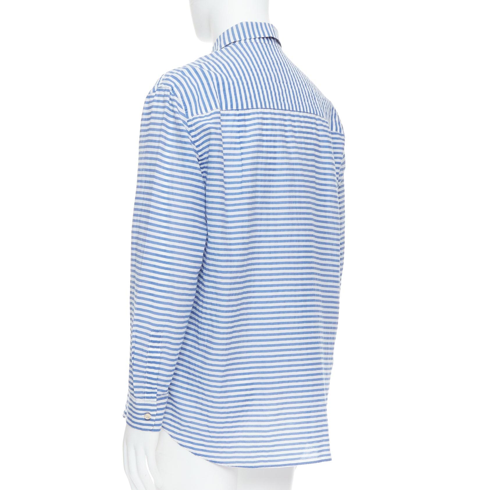 ROMEO GIGLI JOYCE blue cotton silk striped embroidery shirt IT50 L For Sale 1