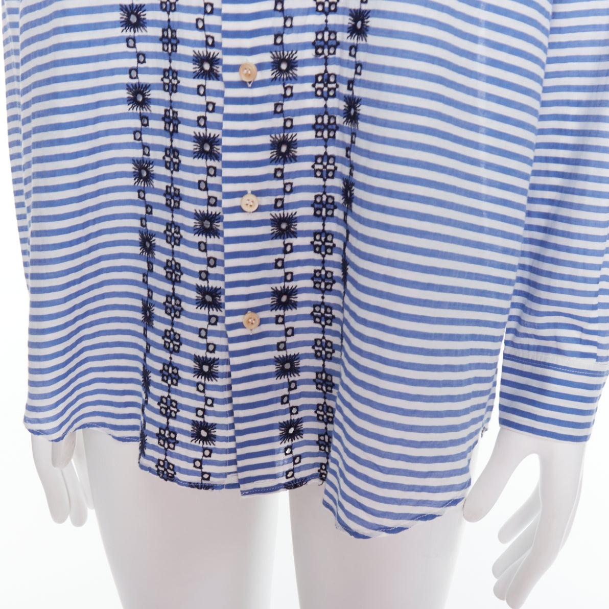ROMEO GIGLI JOYCE blue cotton silk striped embroidery shirt IT50 L For Sale 2