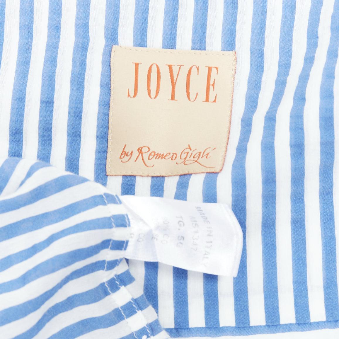 ROMEO GIGLI JOYCE blue cotton silk striped embroidery shirt IT50 L For Sale 3
