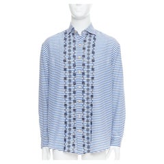 ROMEO GIGLI JOYCE blue cotton silk striped embroidery shirt IT50 L