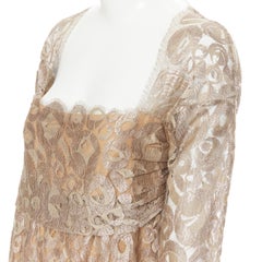 ROMEO GIGLI JOYCE Gold schimmerndes Cocktailkleid aus Spitze mit kantigem Ausschnitt FR42 L