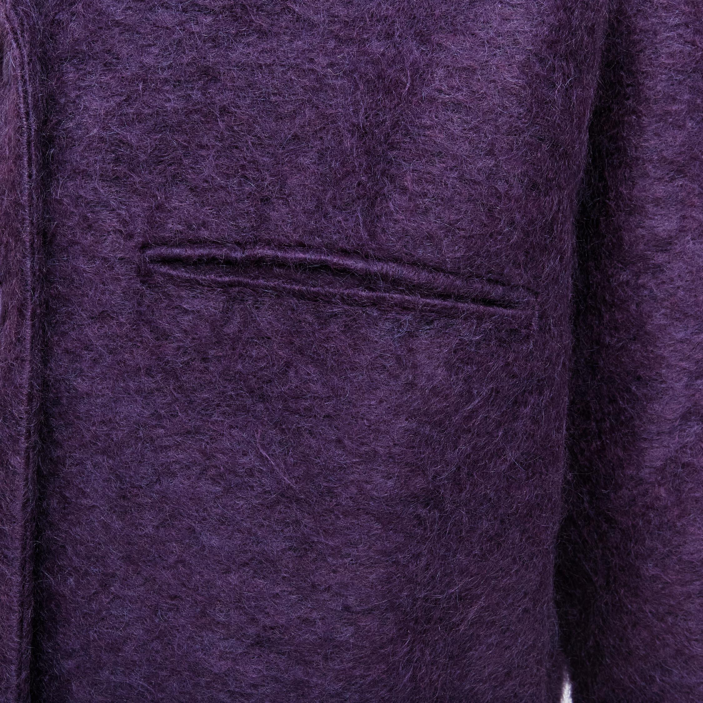 ROMEO GIGLI JOYCE purple fuzzy wool blend double berasted cocoon coat FR36 S 2