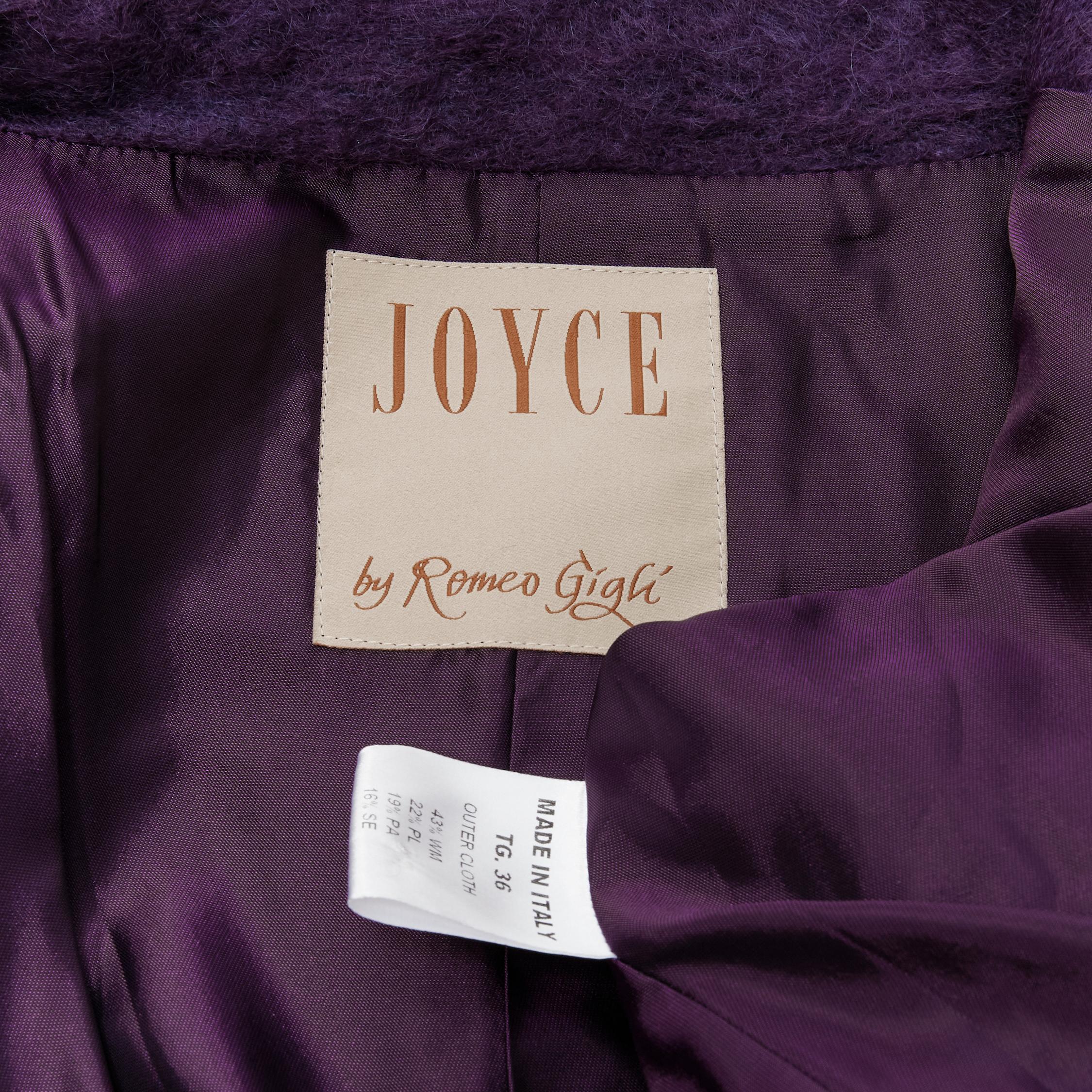 ROMEO GIGLI JOYCE purple fuzzy wool blend double berasted cocoon coat FR36 S 4