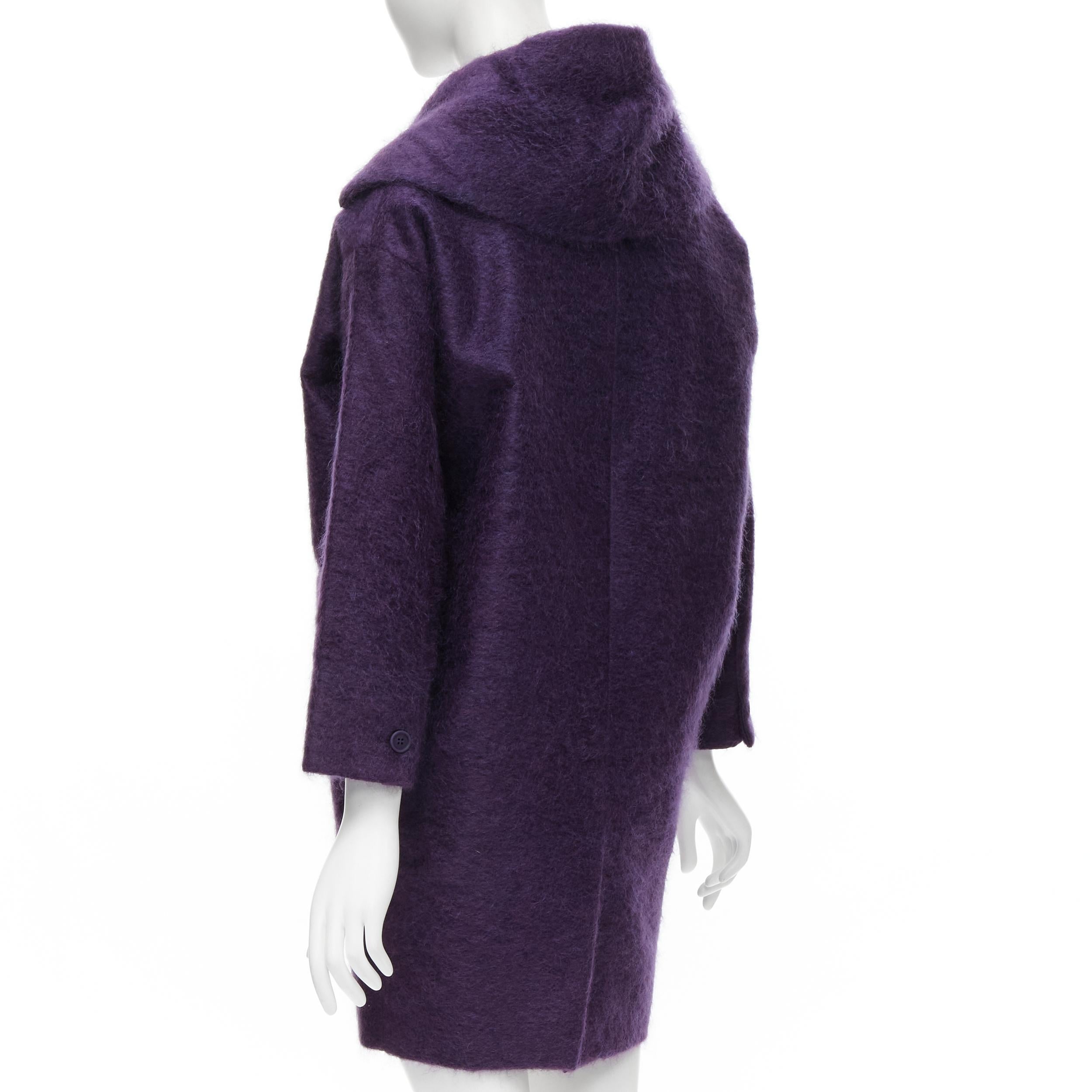 Black ROMEO GIGLI JOYCE purple fuzzy wool blend double berasted cocoon coat FR36 S