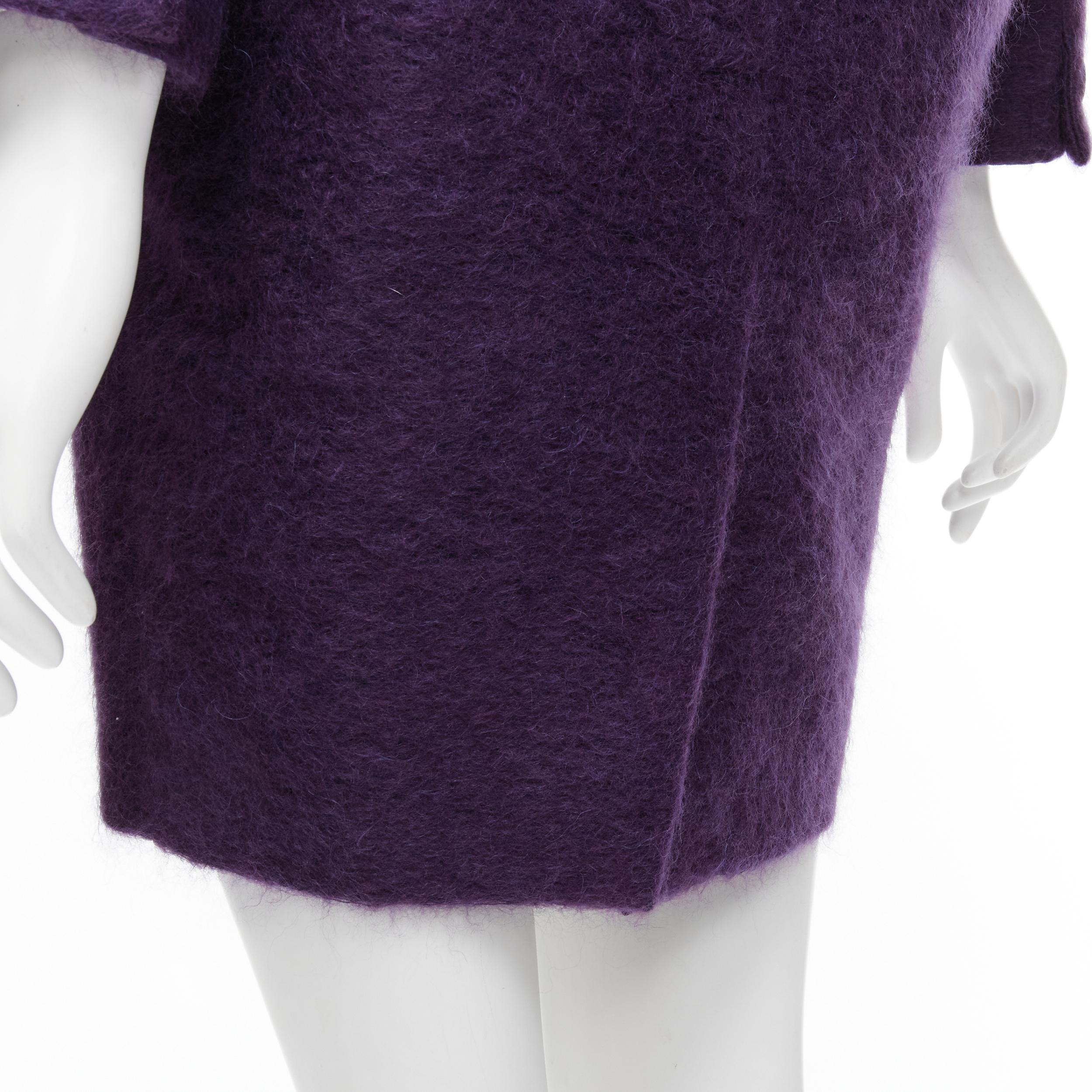 ROMEO GIGLI JOYCE purple fuzzy wool blend double berasted cocoon coat FR36 S 1