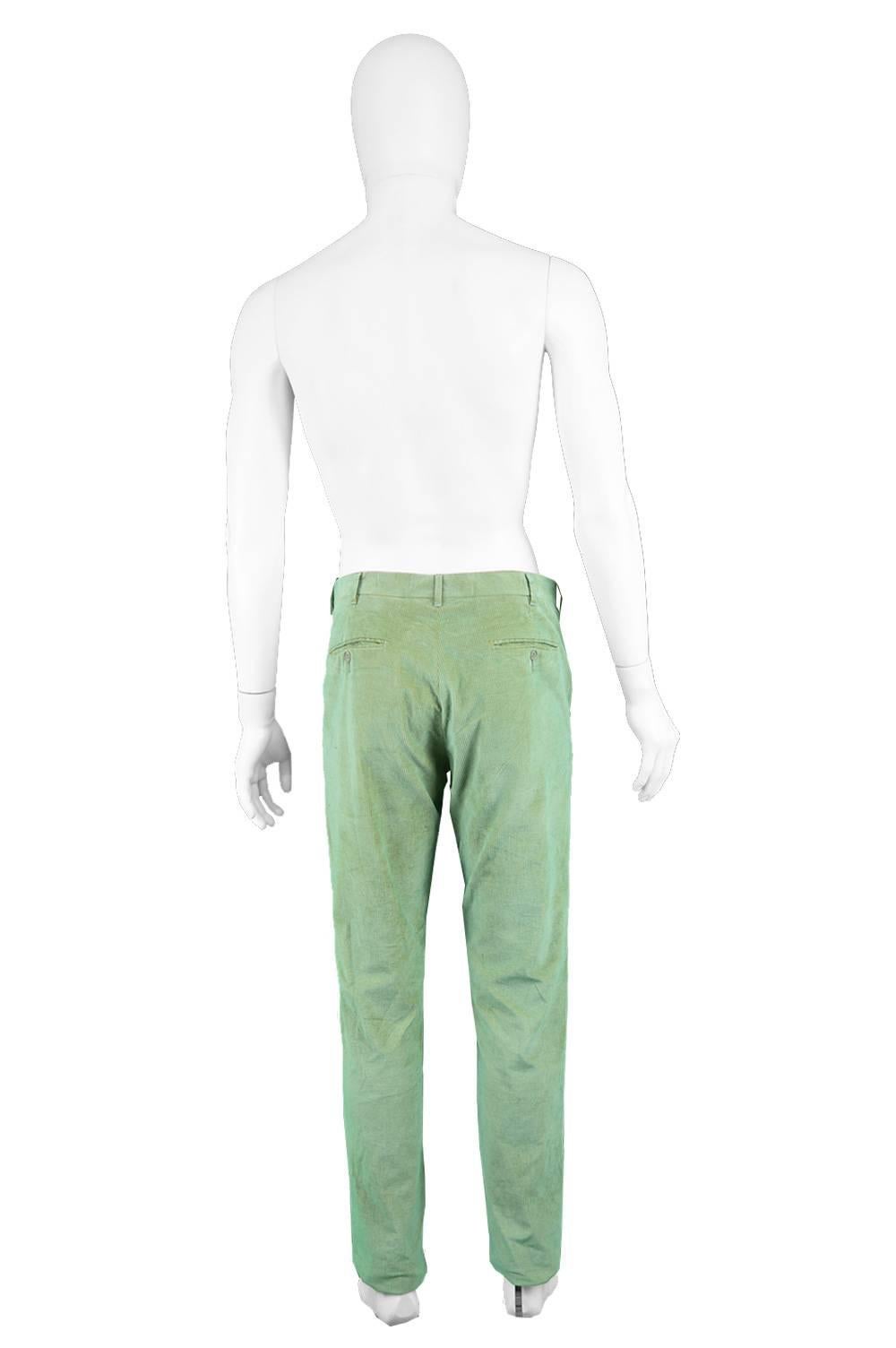 Romeo Gigli Men's Vintage 1990's Iridescent Green & Brown Slim Leg Ribbed Pants For Sale 1