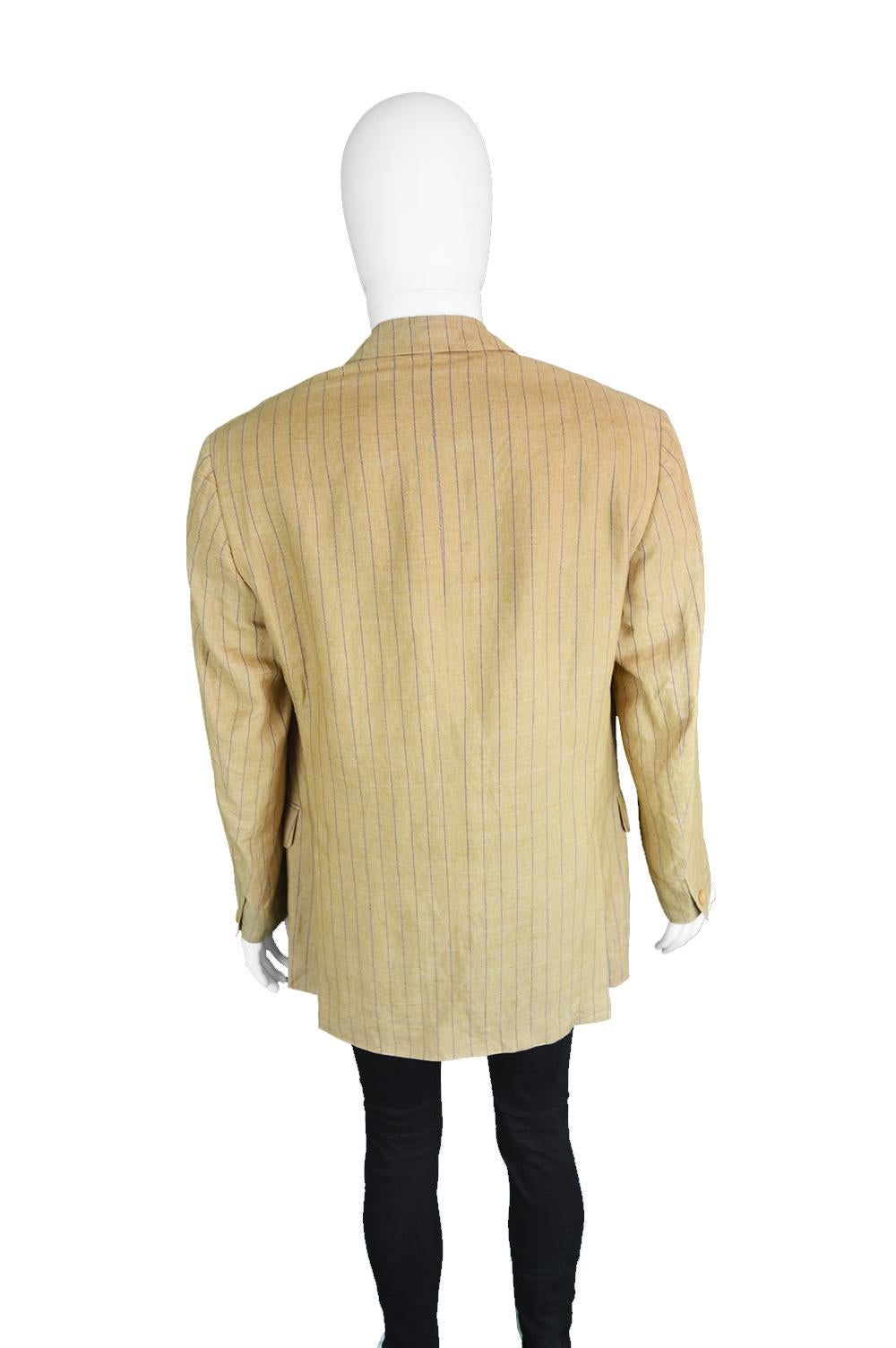 Romeo Gigli Men's Vintage Mustard Yellow Pinstripe Linen Blazer Jacket, 1990s For Sale 2