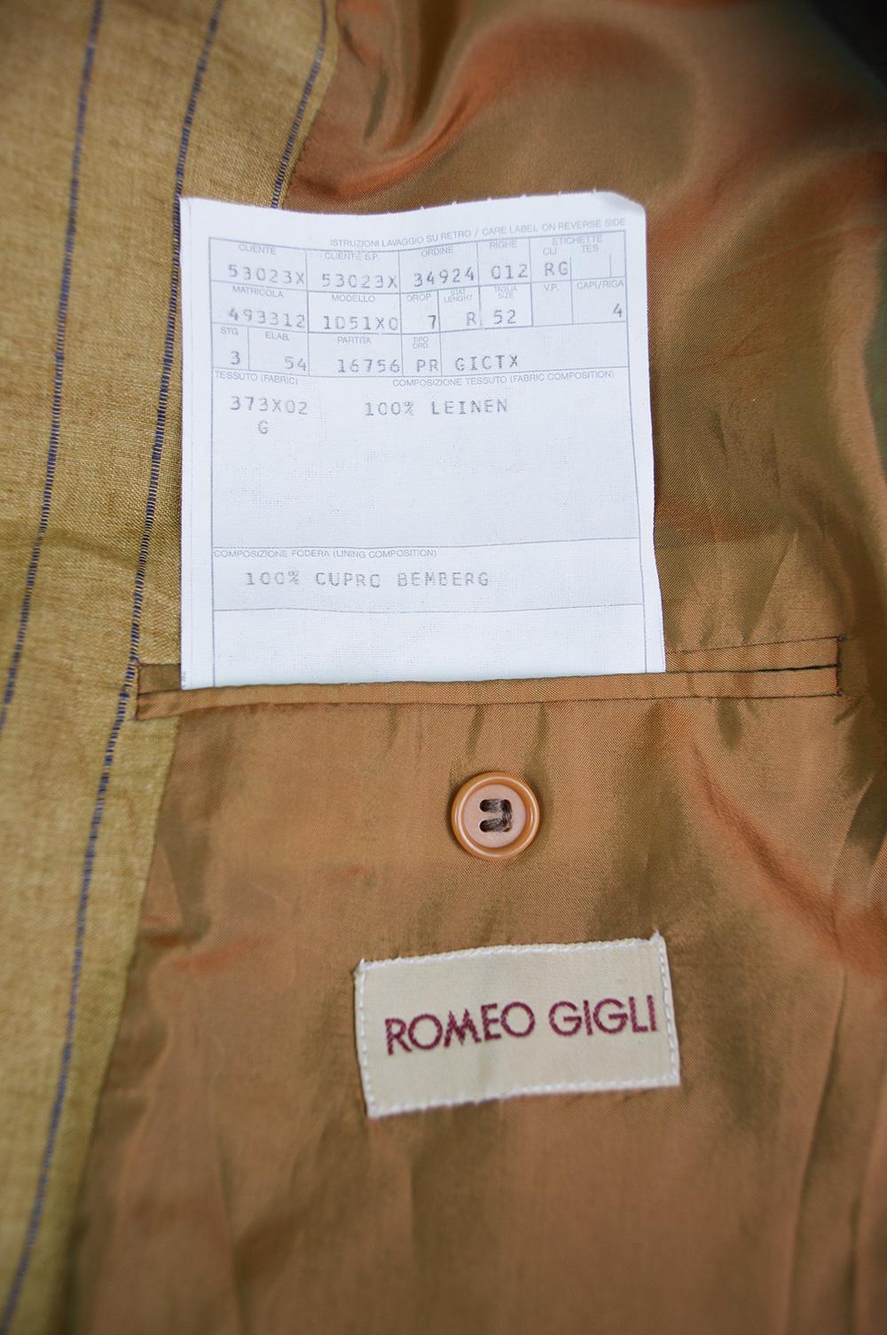 Romeo Gigli Men's Vintage Mustard Yellow Pinstripe Linen Blazer Jacket, 1990s For Sale 4