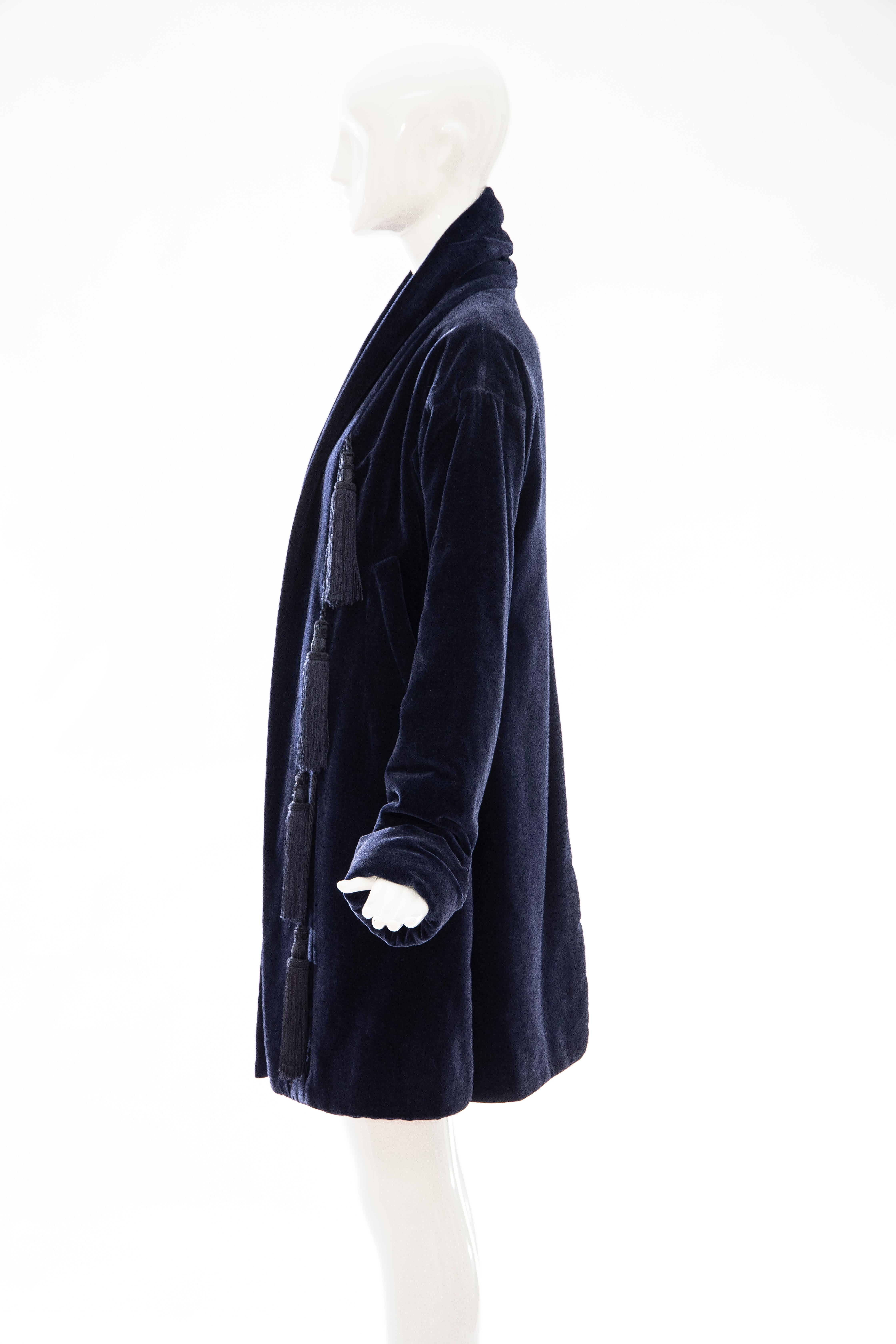 Romeo Gigli Navy Blue Cotton Velvet Appliquéd Tassels Kimono Jacket, Fall 1994 For Sale 3