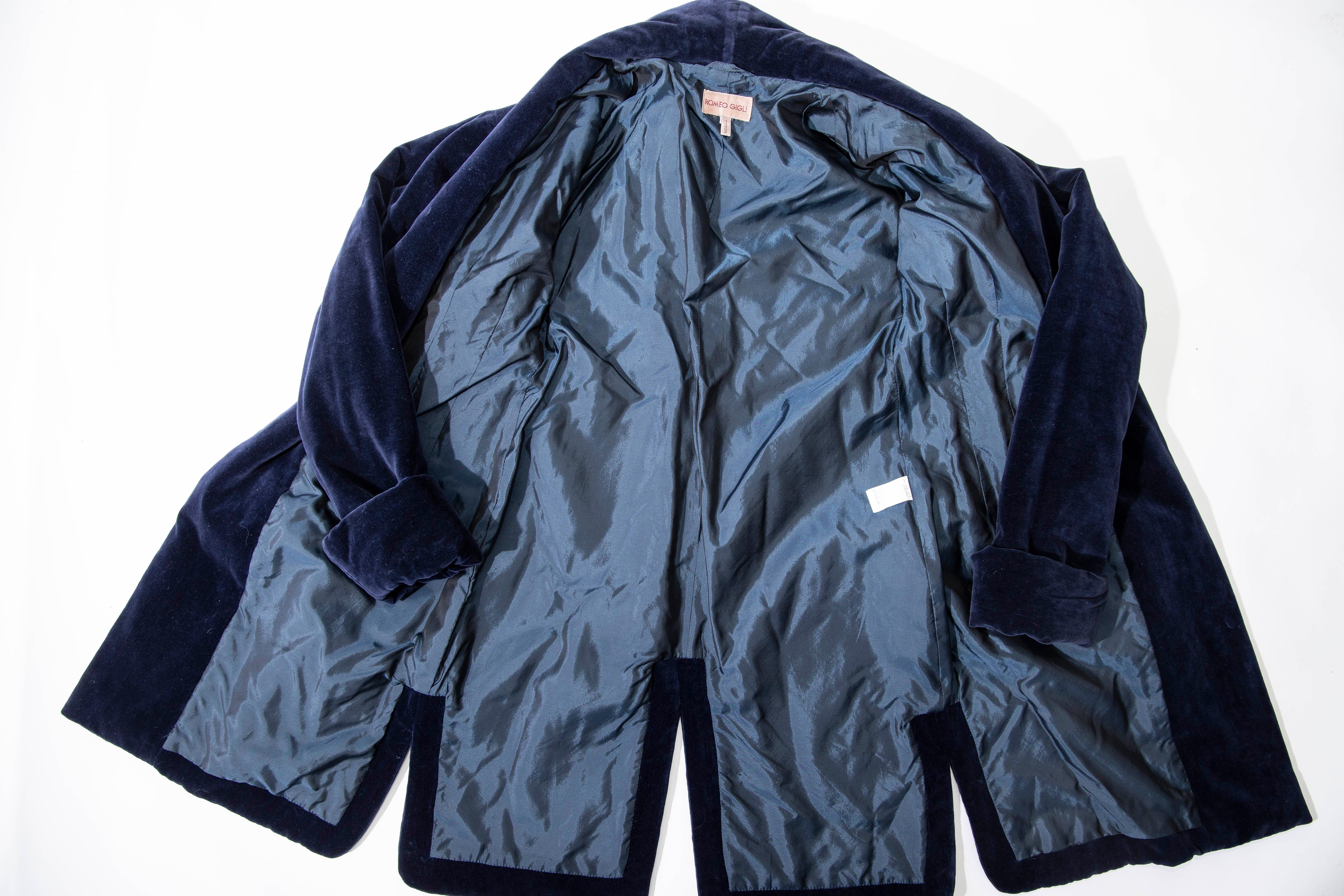 Romeo Gigli Navy Blue Cotton Velvet Appliquéd Tassels Kimono Jacket, Fall 1994 For Sale 7