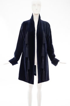 Romeo Gigli Navy Blue Cotton Velvet Appliquéd Tassels Kimono Jacket, Fall 1994