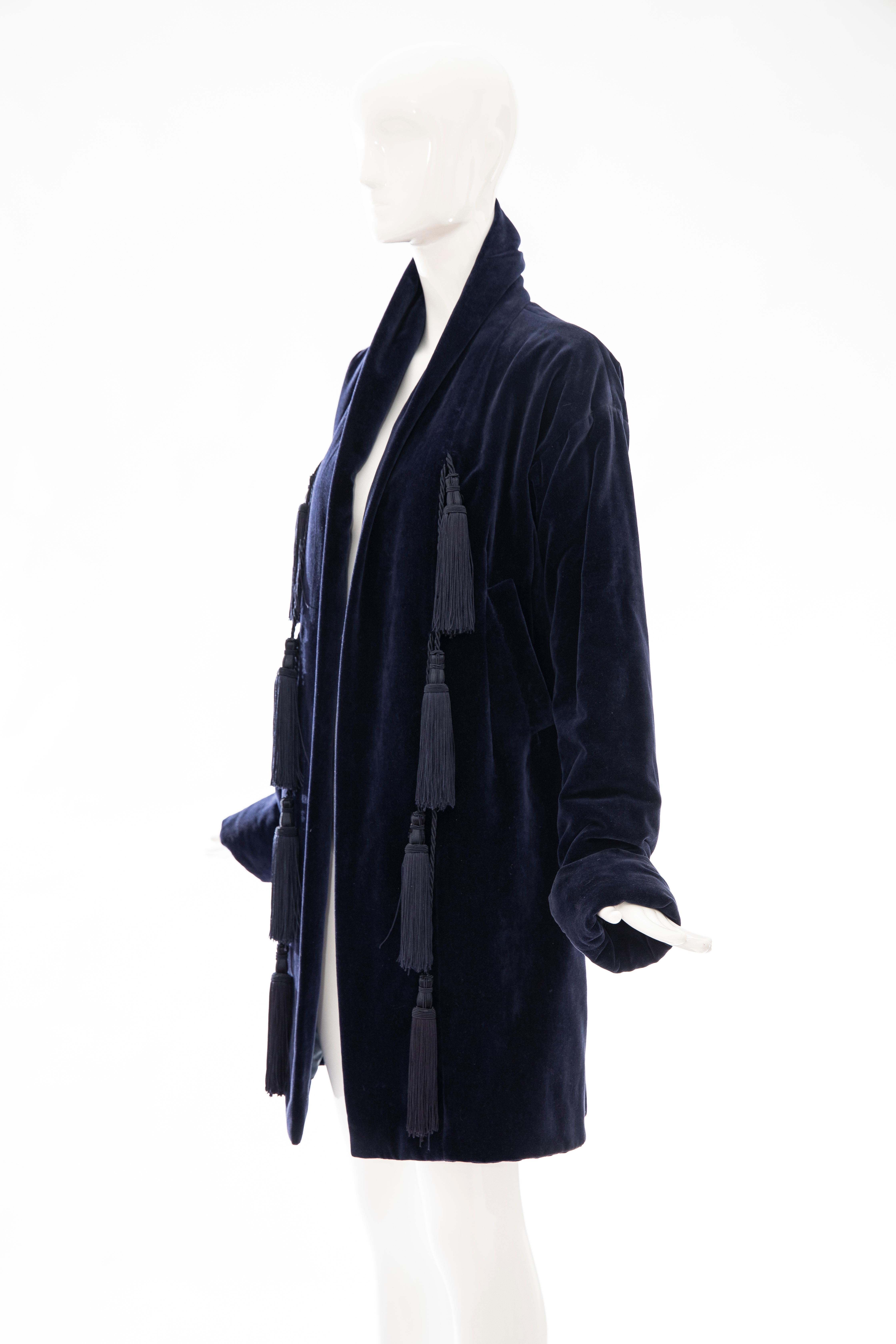 Romeo Gigli Navy Blue Cotton Velvet Appliquéd Tassels Kimono Jacket, Fall 1994 For Sale 2