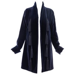 Romeo Gigli Navy Blue Cotton Velvet Appliquéd Tassels Kimono Jacket, Fall 1994