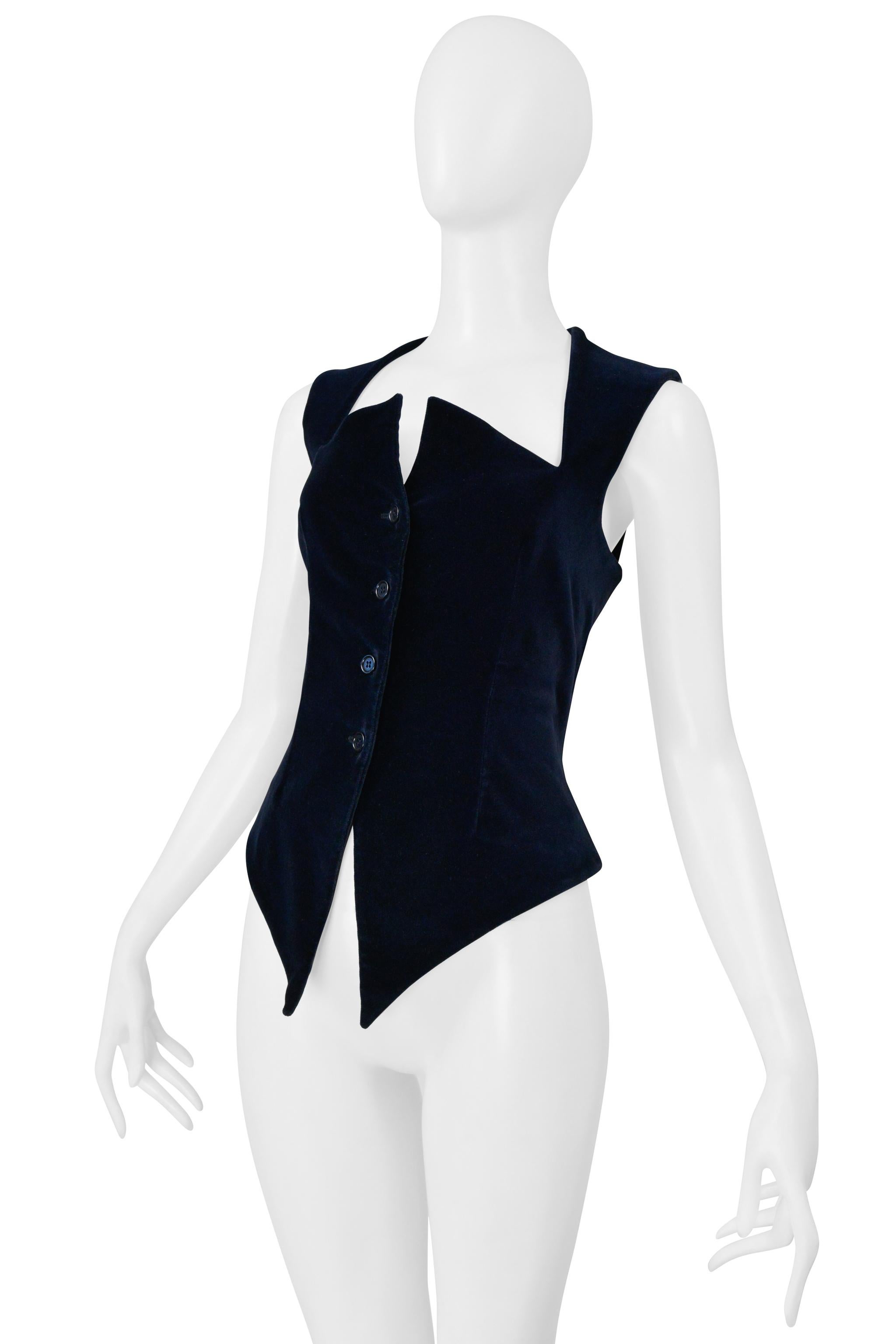 Grigio Romeo Gigli Gilet di velluto blu navy 1985 in vendita