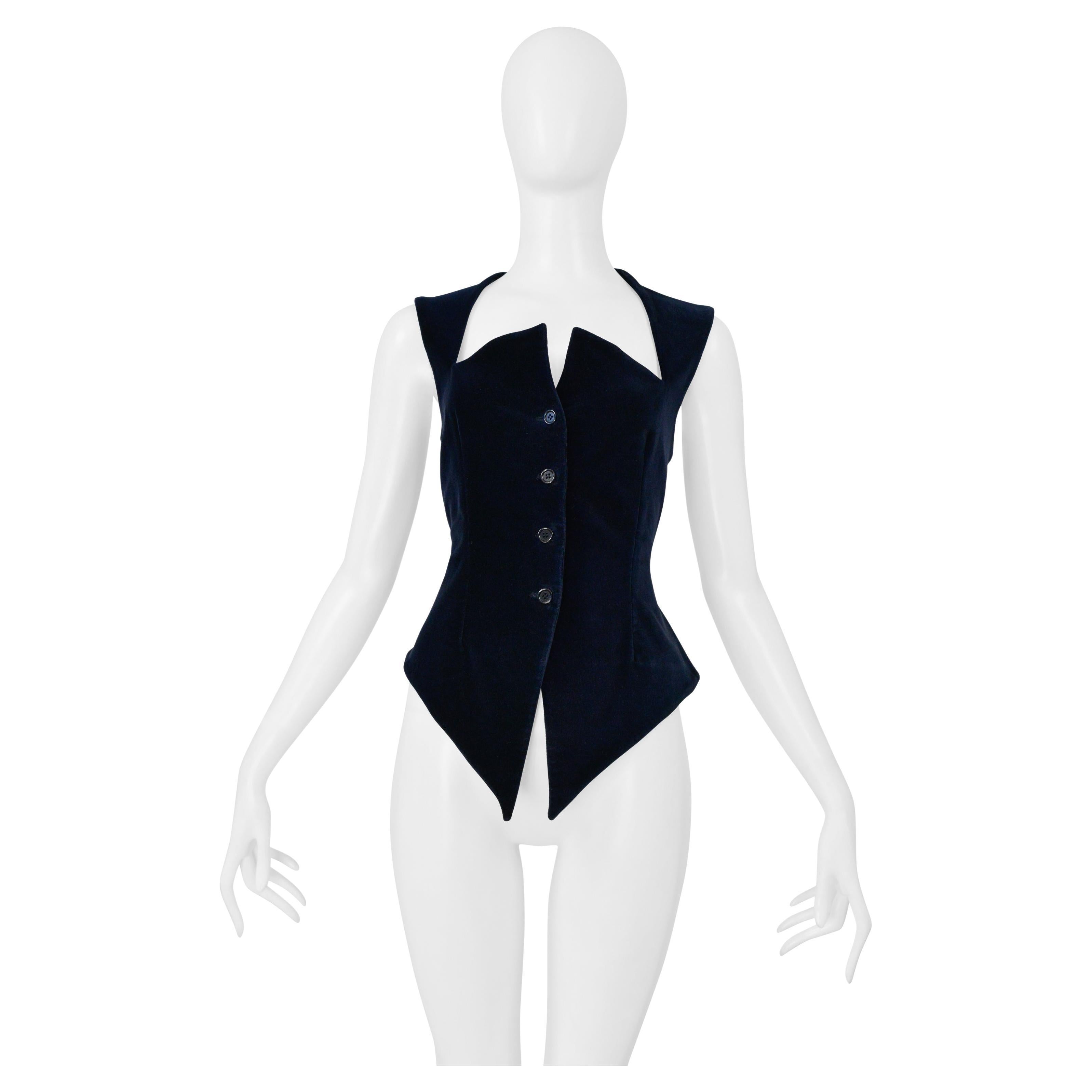 Romeo Gigli Chaleco de terciopelo azul marino 1985