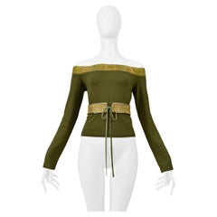 Romeo Gigli Olive Green Long Sleeve Beaded Top With Belt