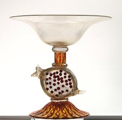 Romeo Gigli Pomegranate Footed Bowl, Zanfirico, Massiccio and Gold Leaf, Unique