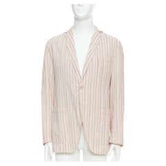 ROMEO GIGLI blazer mince à appliques rayées en coton rouge beige IT48 M