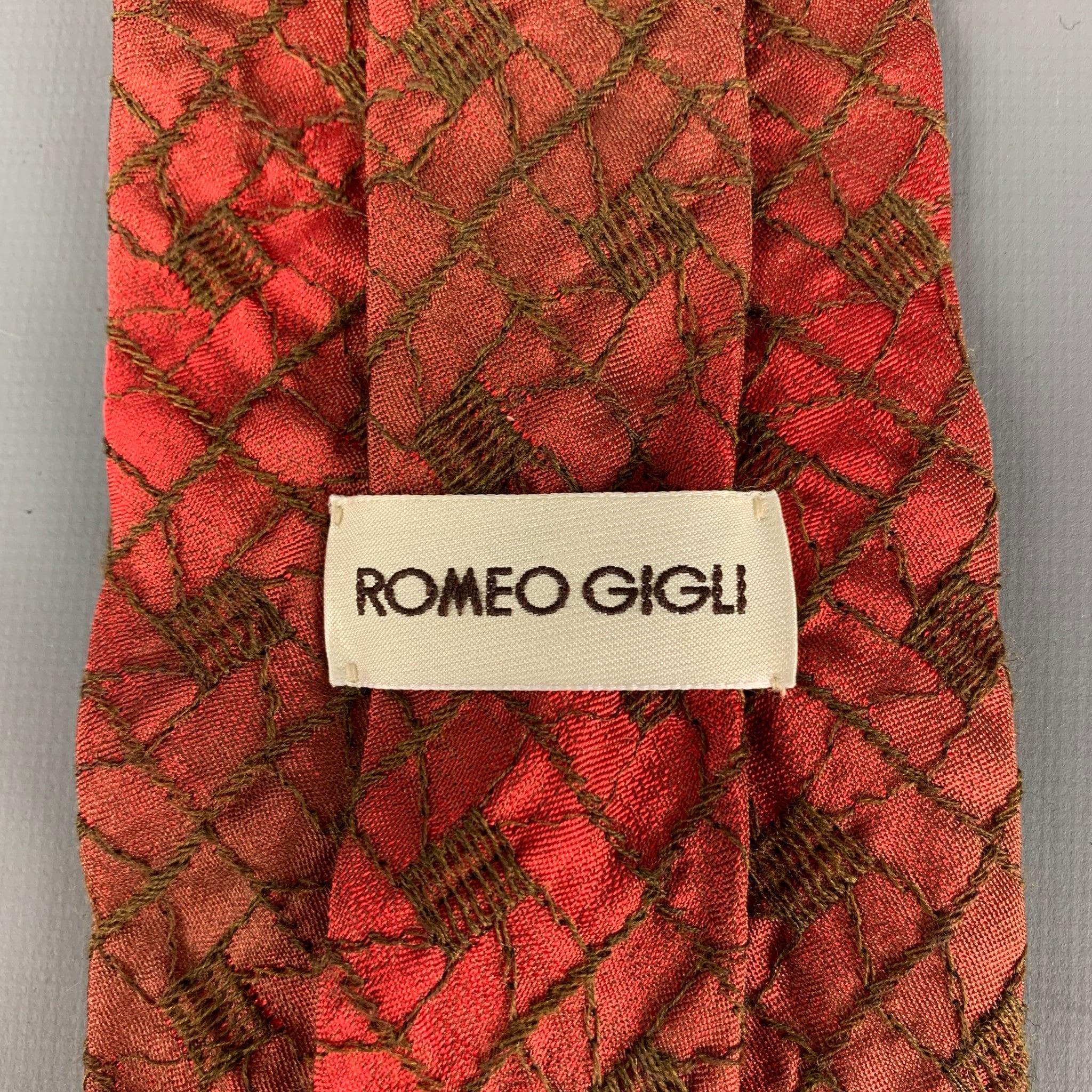 Men's ROMEO GIGLI Red Brown Embroidered Silk Tie