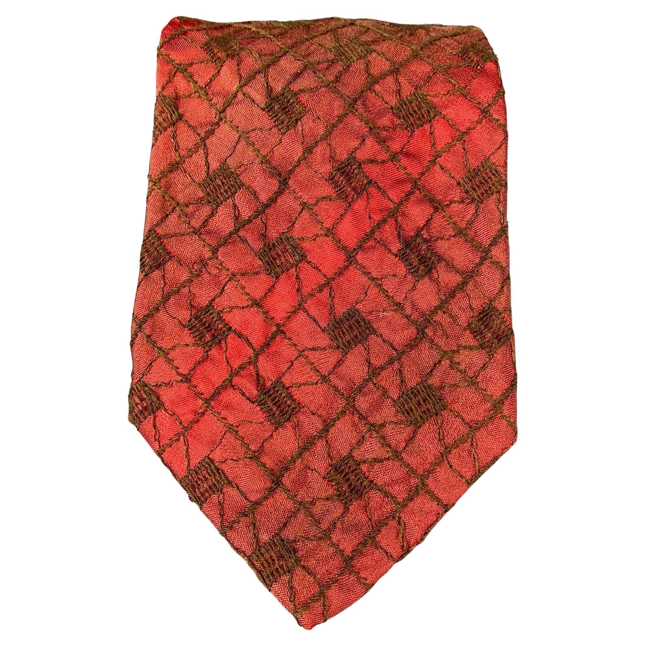 ROMEO GIGLI Red Brown Embroidered Silk Tie