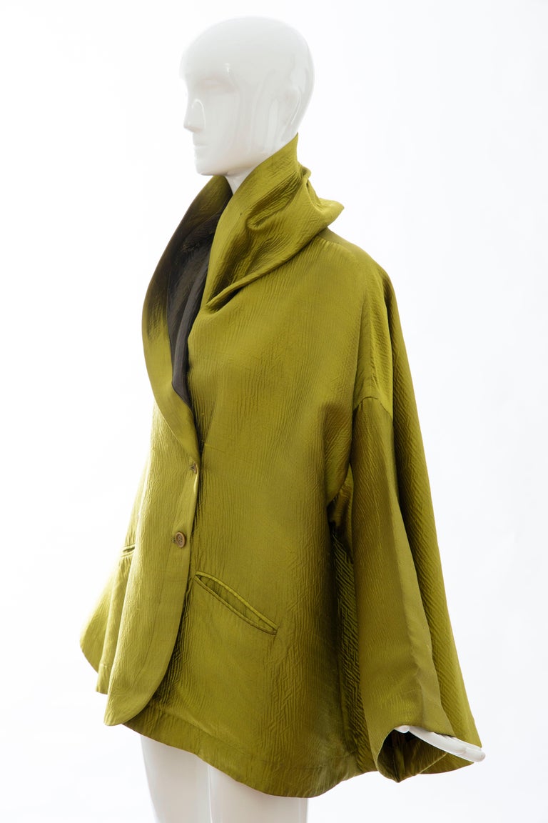Romeo Gigli Runway Silk Cotton Chartreuse Green Evening Jacket, Fall ...