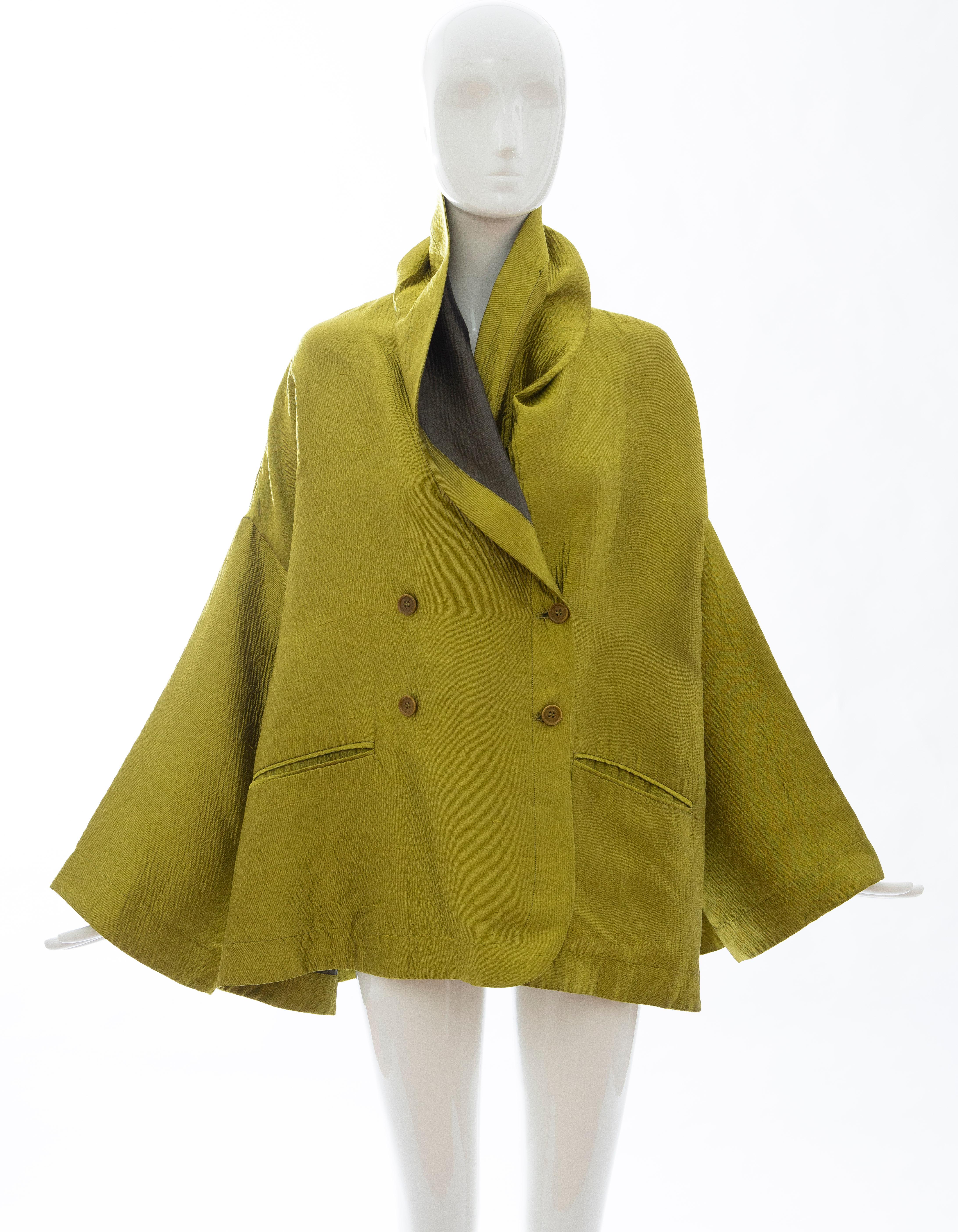 Romeo Gigli Runway Silk Cotton Chartreuse Green Evening Jacket, Fall 1991 9