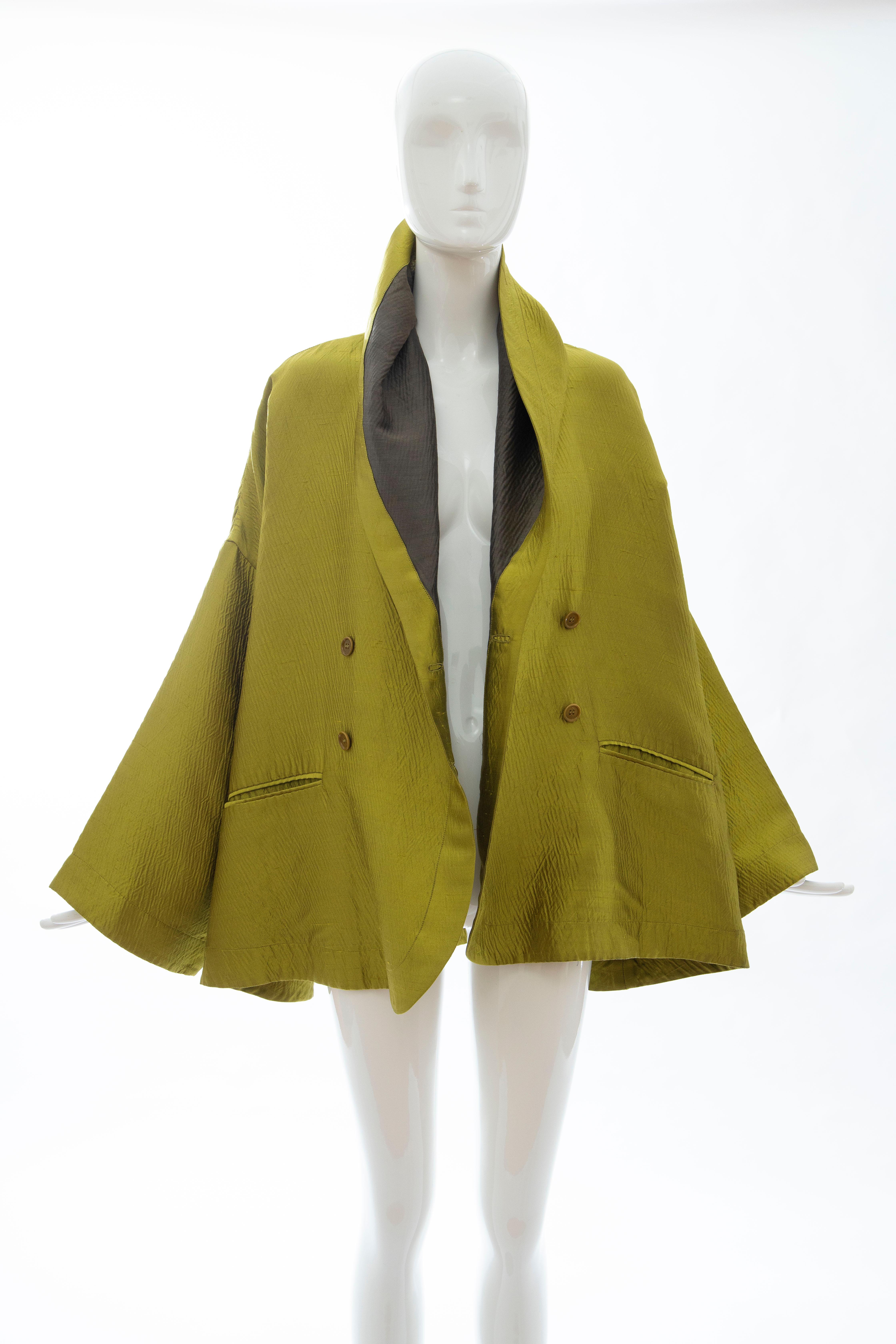 Romeo Gigli Runway Silk Cotton Chartreuse Green Evening Jacket, Fall 1991 11
