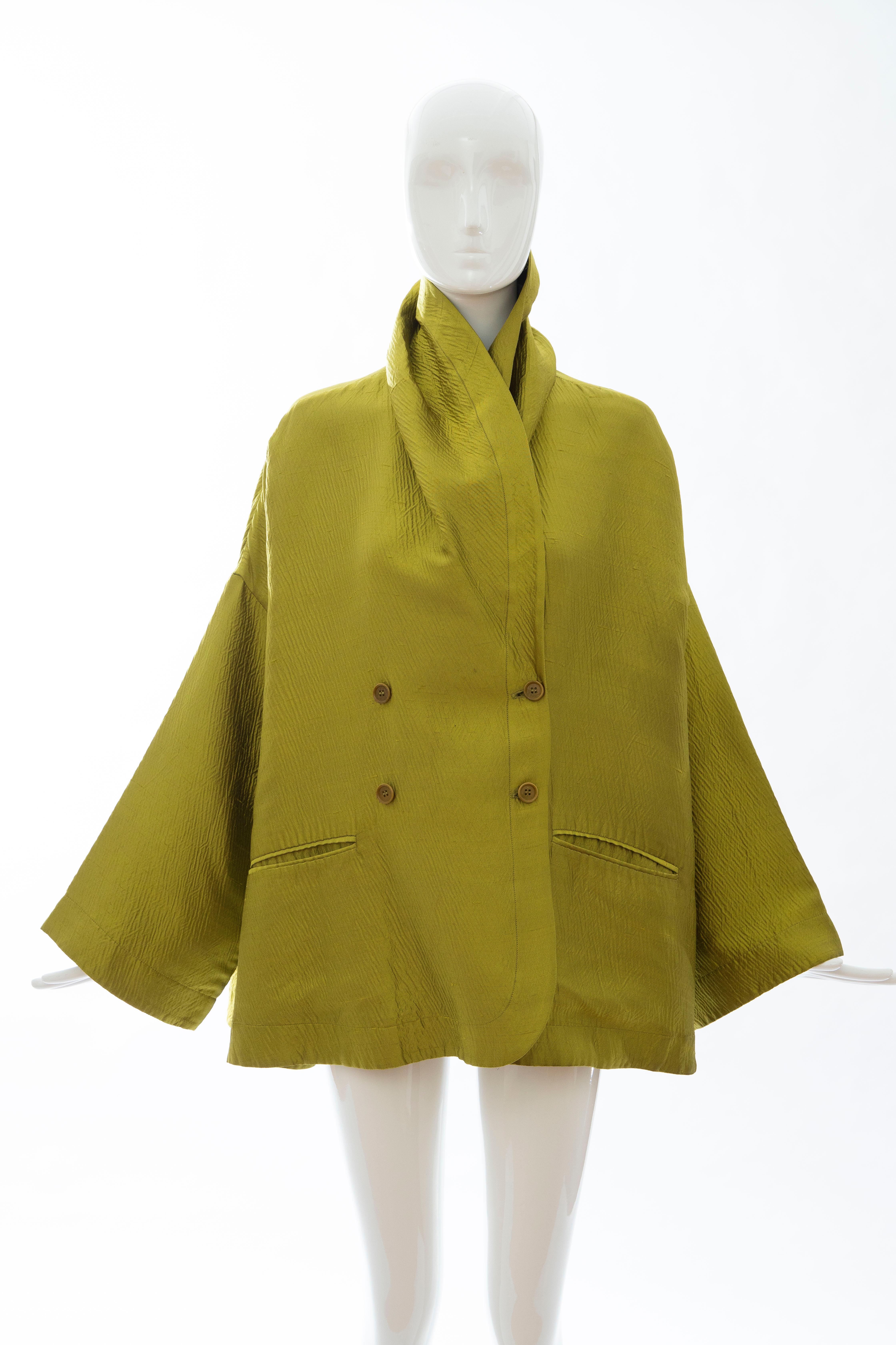 Women's Romeo Gigli Runway Silk Cotton Chartreuse Green Evening Jacket, Fall 1991