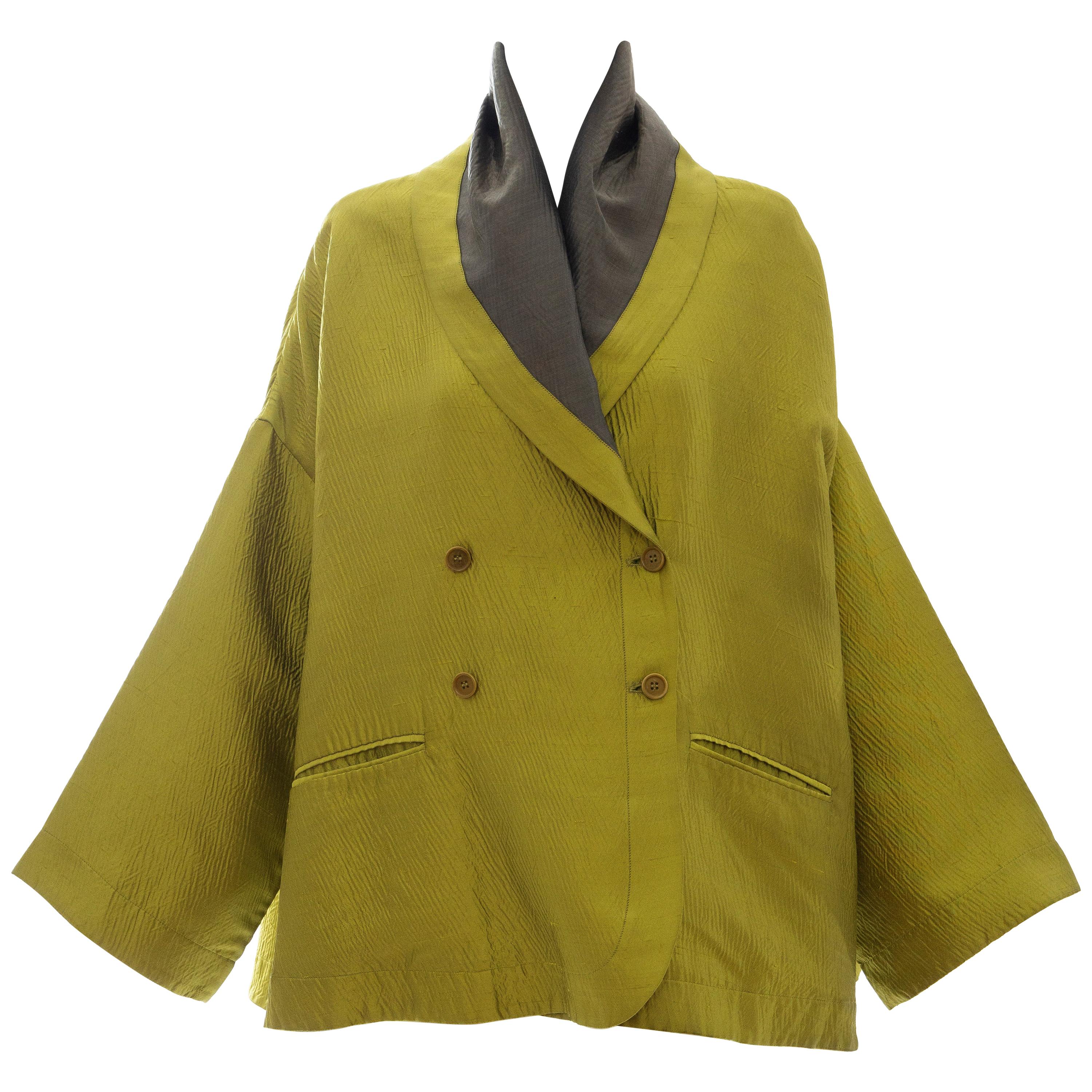 Romeo Gigli Runway Silk Cotton Chartreuse Green Evening Jacket, Fall 1991