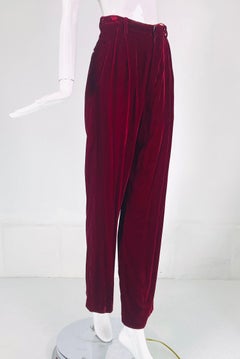 Romeo Gigli S/S 1990 Look 47 RTW Womens Garnet Velvet Button Fly Trouser 40