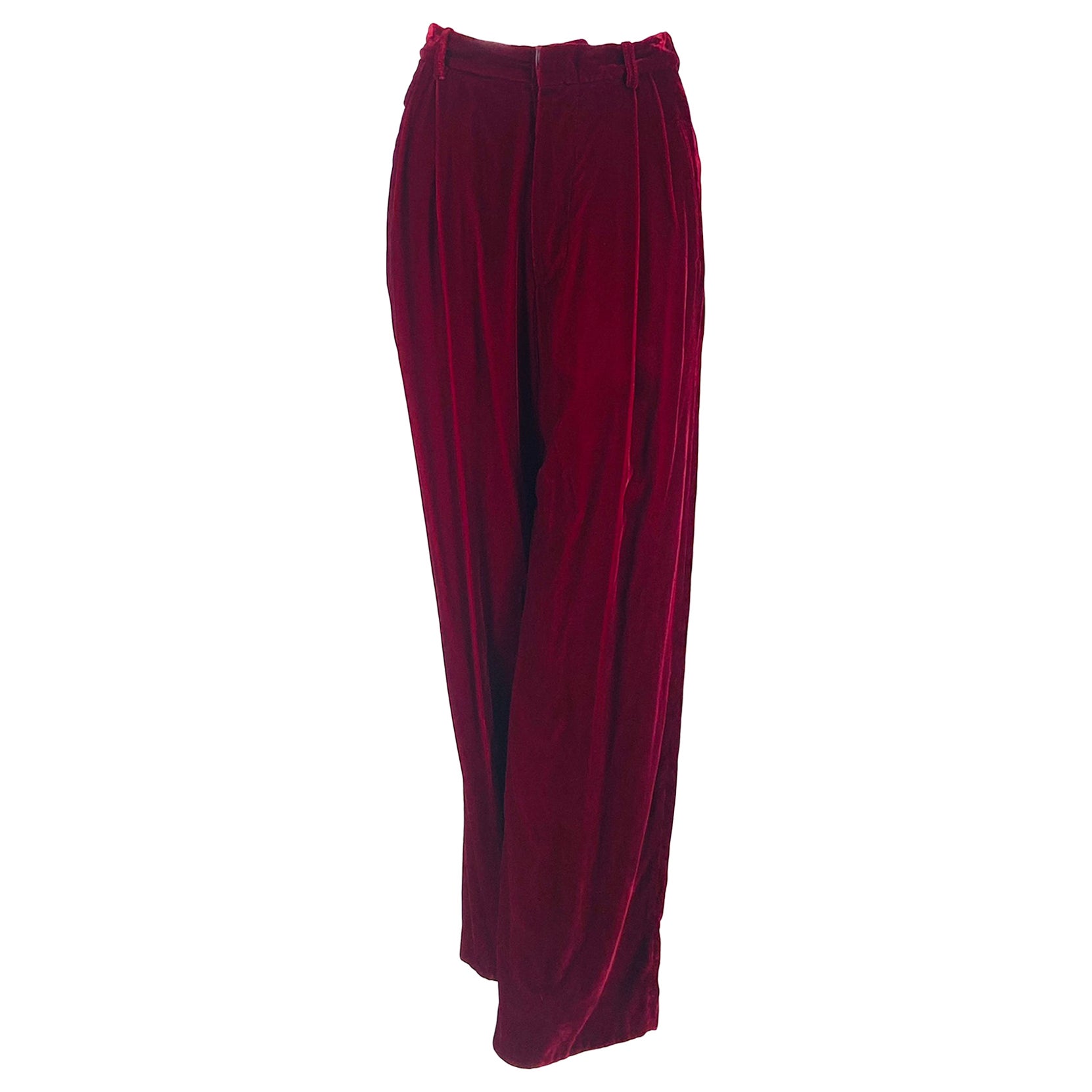 Romeo Gigli S/S 1990 Look 47 RTW - Pantalon volant boutonné en velours grenat pour femme 40