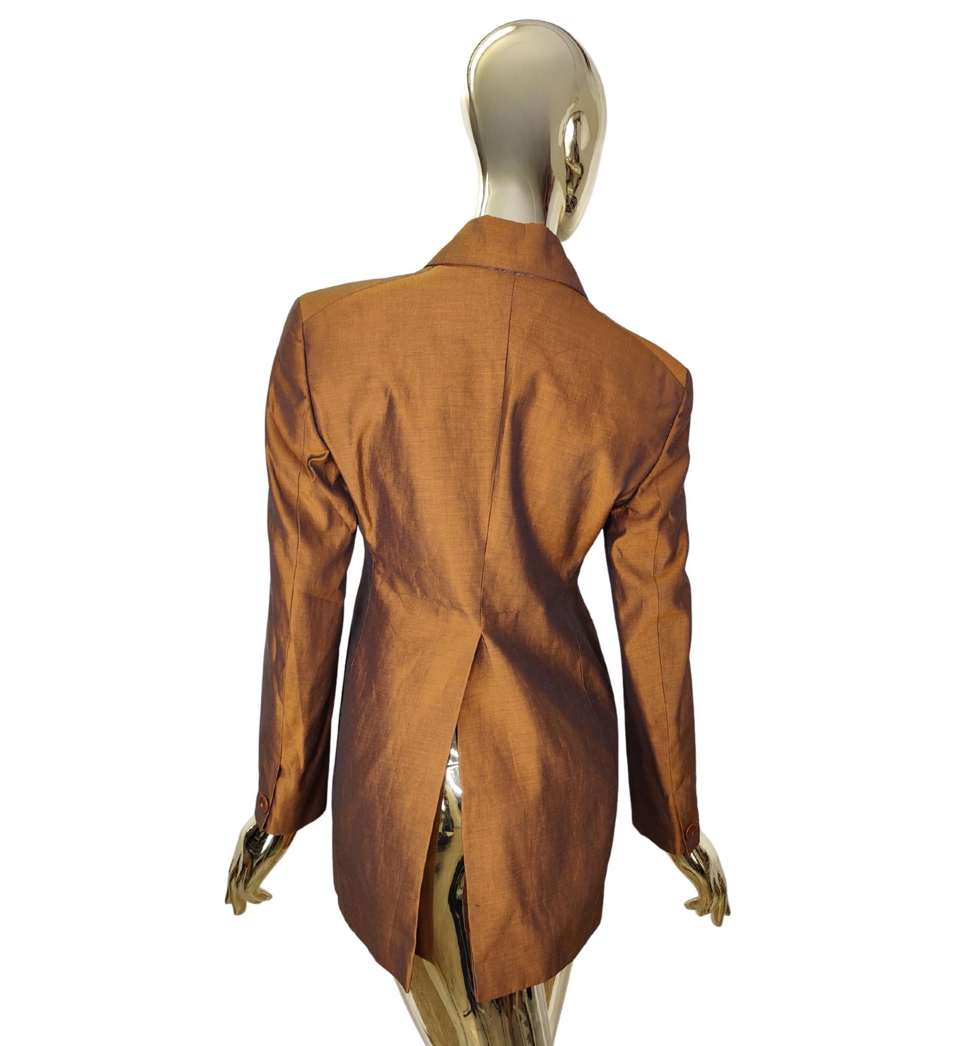 Romeo Gigli S/S 1990 bronzefarbener Langblazer (Braun) im Angebot