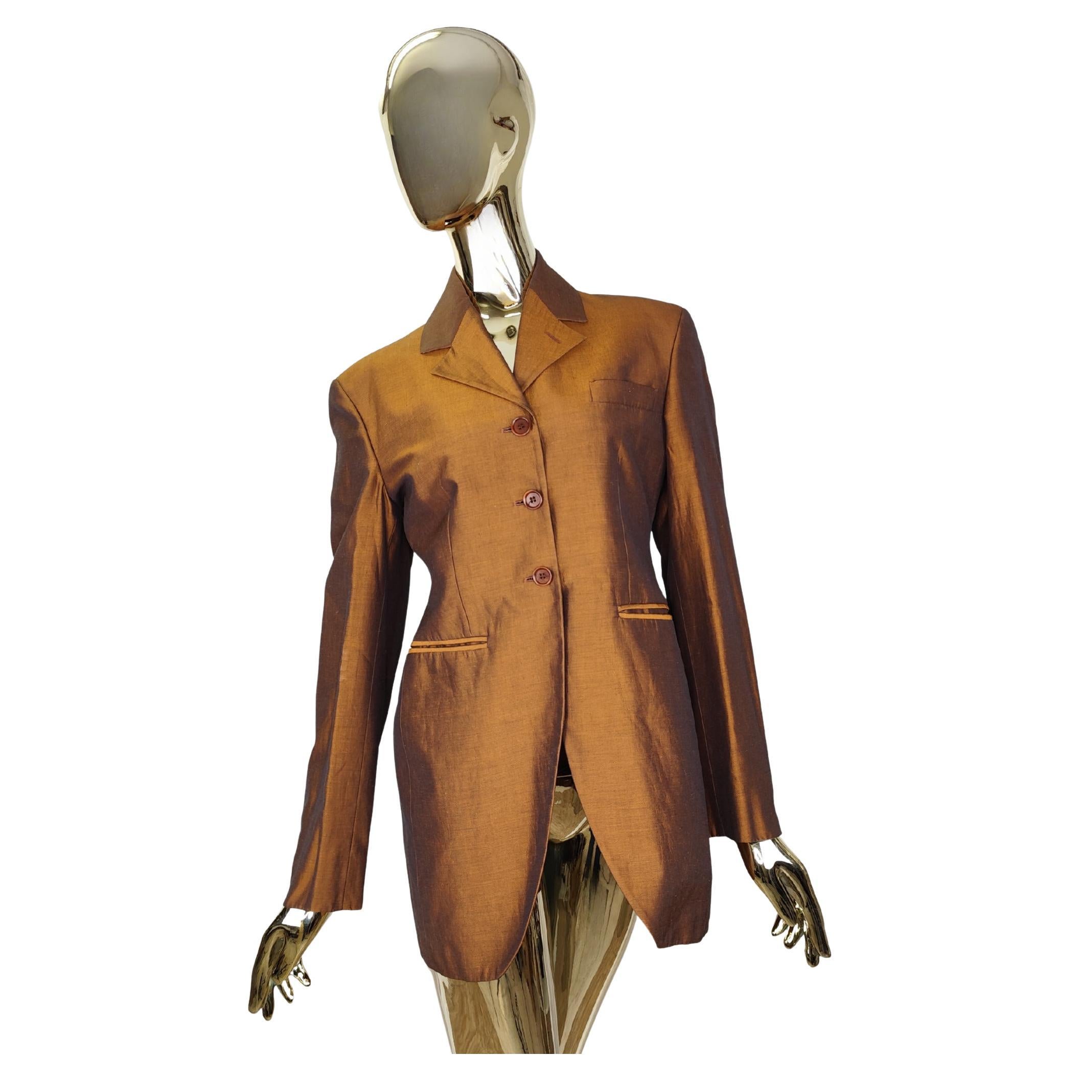 Romeo Gigli S/S 1990 metallic bronze long blazer