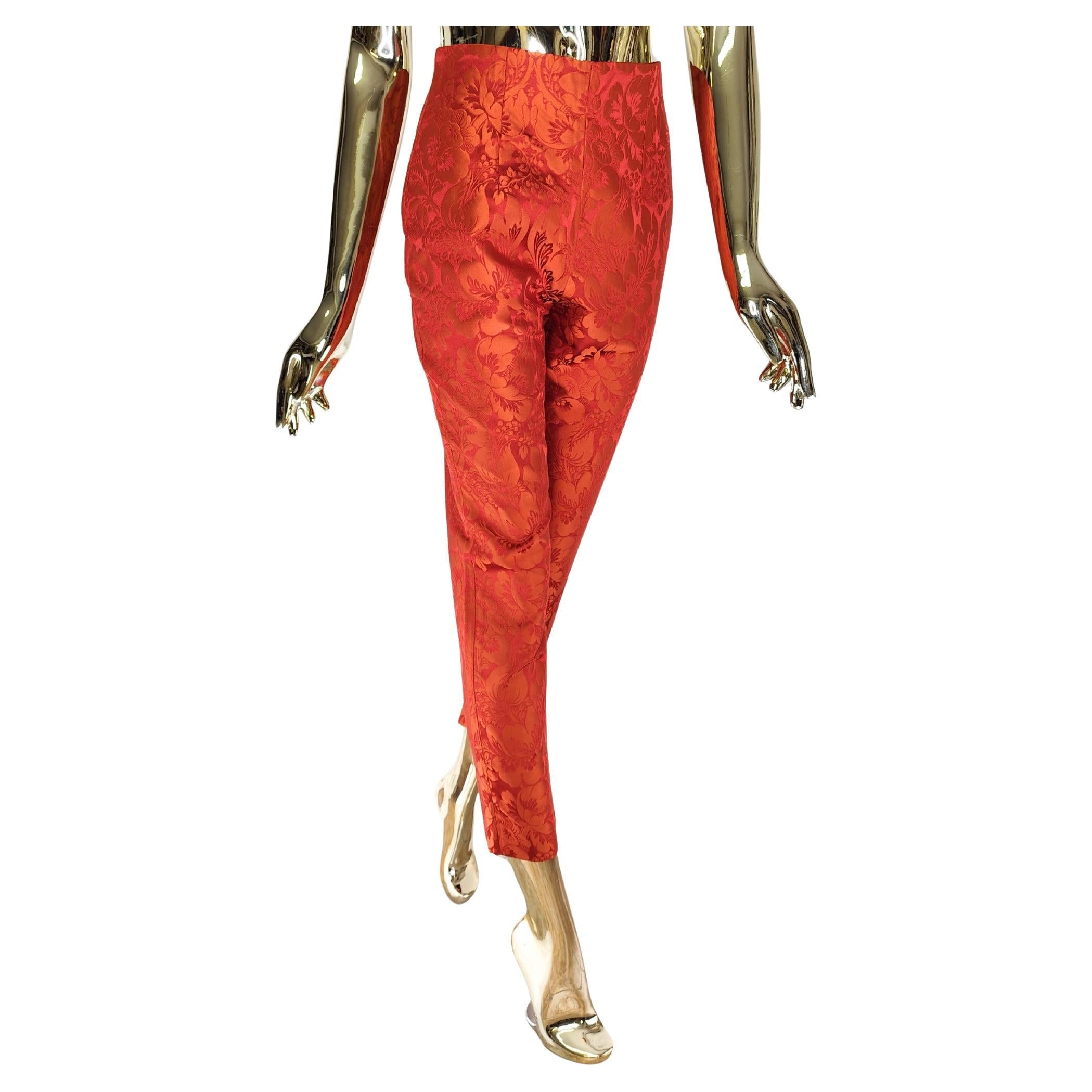 Romeo Gigli S/S 1996 red floral silk high waist pants en vente