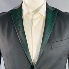 ROMEO GIGLI Size 42 Black Green Contrast Trim Virgin Wool Sport Coat
