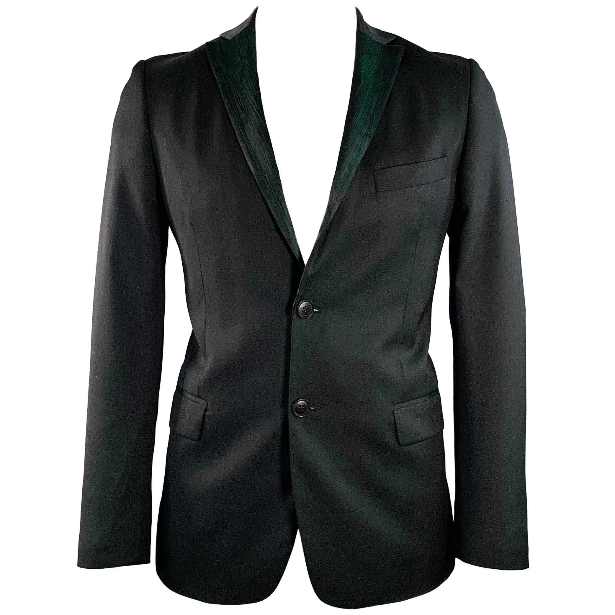 ROMEO GIGLI Size 42 Black Green Contrast Trim Virgin Wool Sport Coat