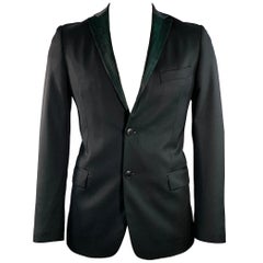 ROMEO GIGLI Size 42 Black Green Contrast Trim Virgin Wool Sport Coat