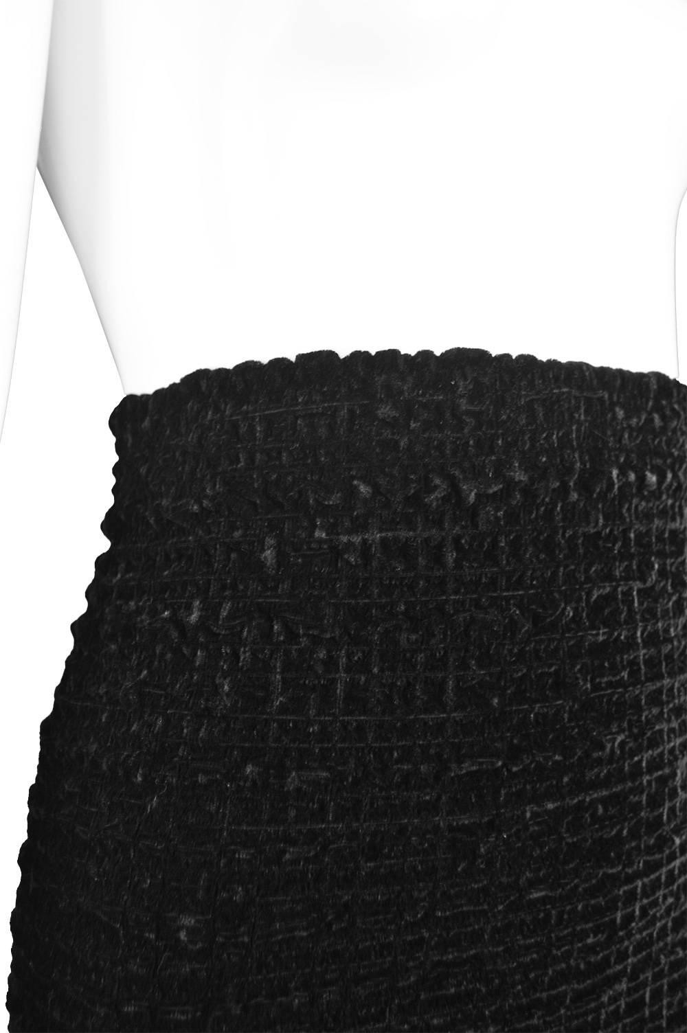 Women's Romeo Gigli Vintage Black Velvet Textured Smocked Ruched Wiggle Skirt, 1980s   For Sale