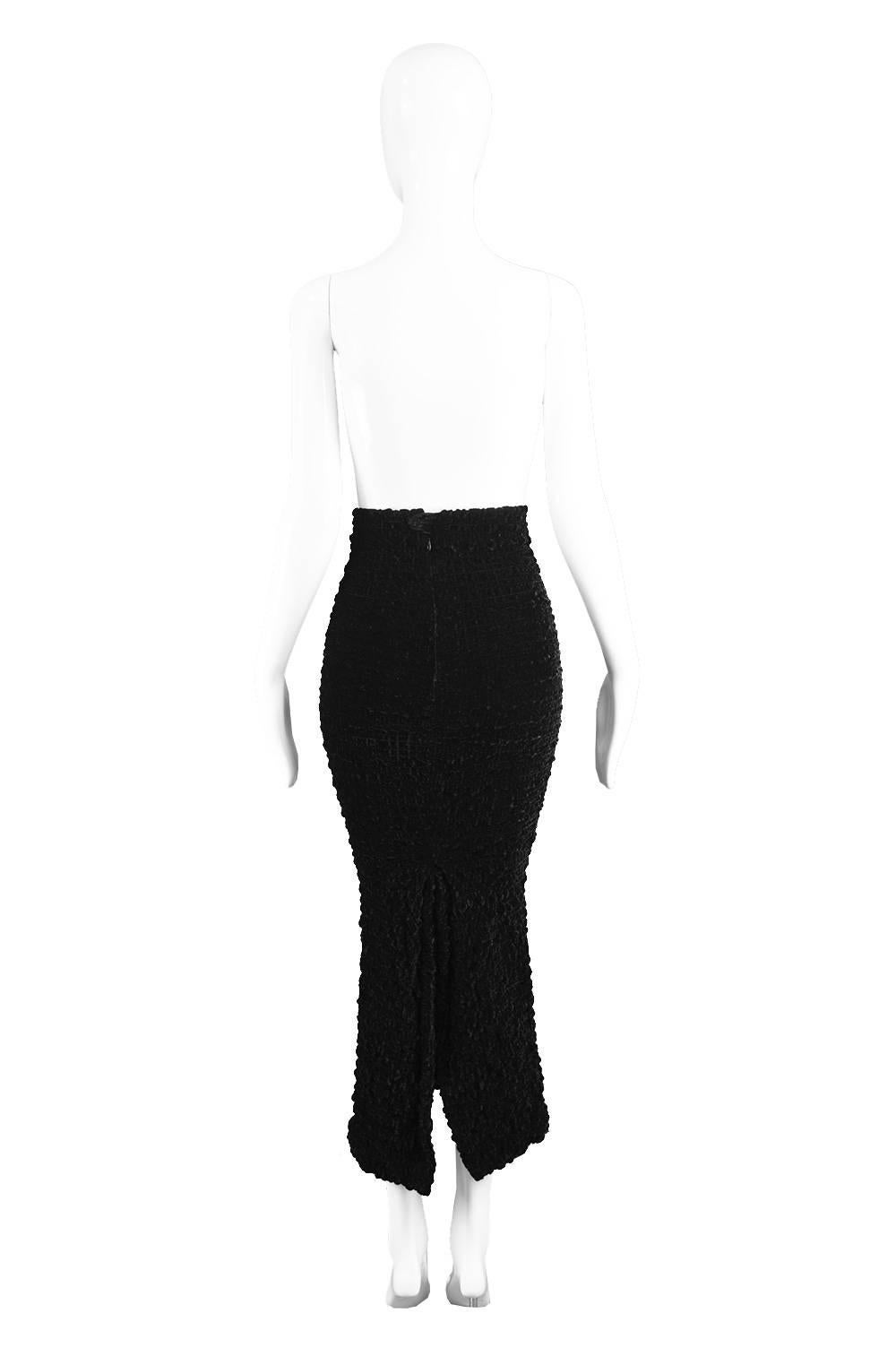 Romeo Gigli Vintage Black Velvet Textured Smocked Ruched Wiggle Skirt, 1980s   For Sale 3