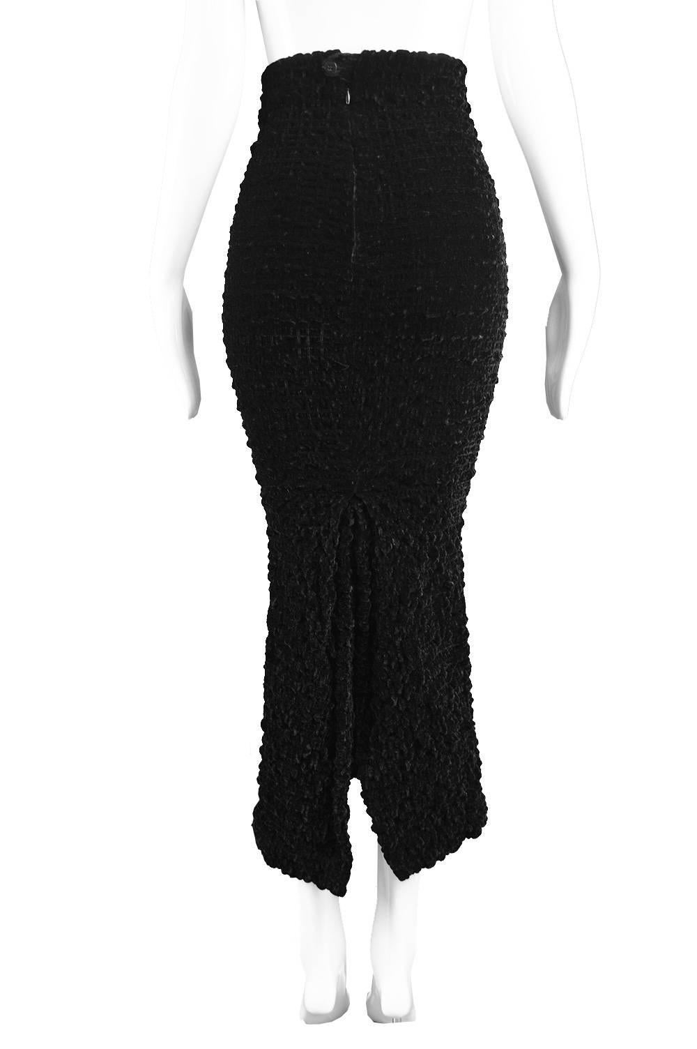 Romeo Gigli Vintage Black Velvet Textured Smocked Ruched Wiggle Skirt, 1980s   For Sale 4