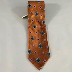 ROMEO GIGLI Vintage Brown Blue Purple Geometric Jacquard Silk Tie
