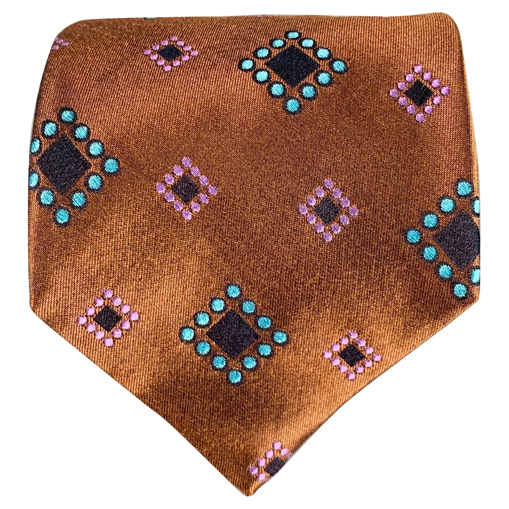 Romeo Gigli - Cravatta in seta jacquard geometrica vintage marrone blu viola