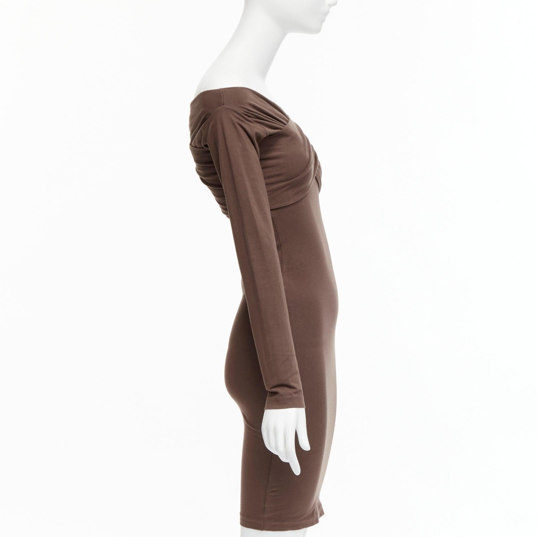 ROMEO GIGLI Vintage Brown cotton bend criss cross off shoulder bodycon dress IT4 Pour femmes en vente