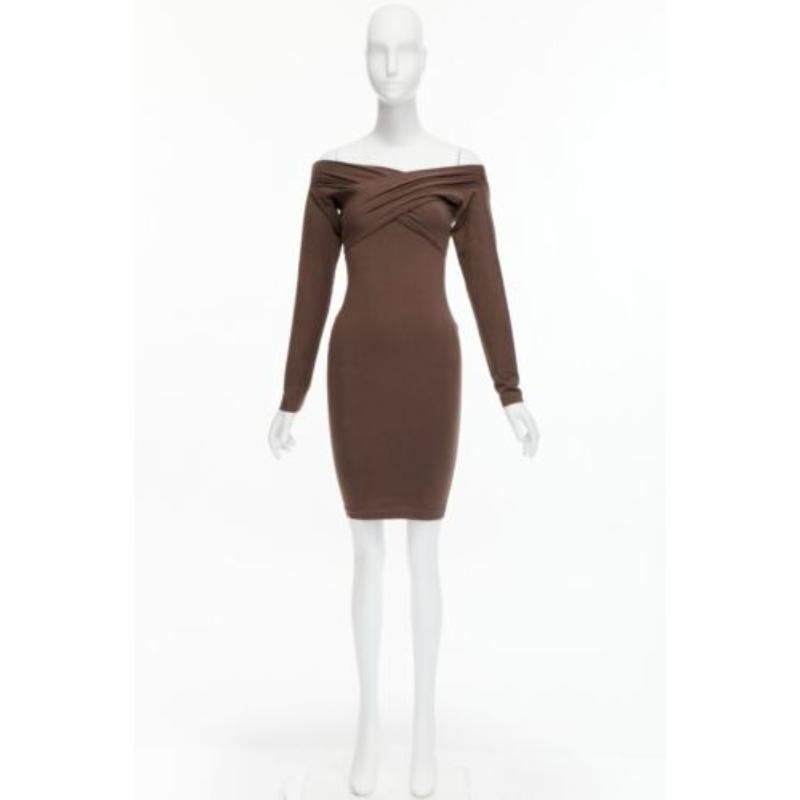 Romeo Gigli Abito bodycon vintage in cotone marrone, con incrocio di spalle, IT40 S in vendita 5