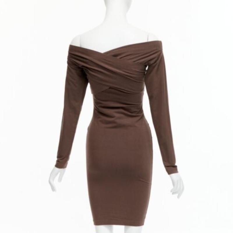 Donna Romeo Gigli Abito bodycon vintage in cotone marrone, con incrocio di spalle, IT40 S in vendita
