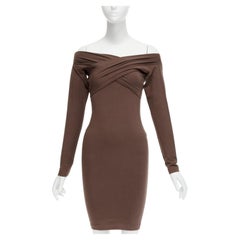ROMEO GIGLI Vintage brown cotton bend criss cross shoulder bodycon dress IT40 S