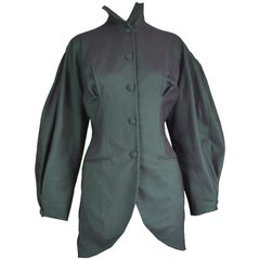 Romeo Gigli Vintage Fitted Balloon Sleeve Iridescent Green Jacket, A/W 1992